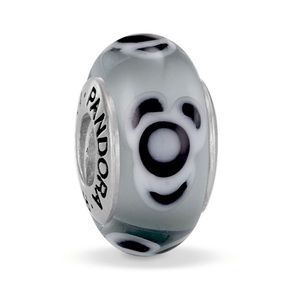 Pandora Gray Flowers For You Murano Silver Charm